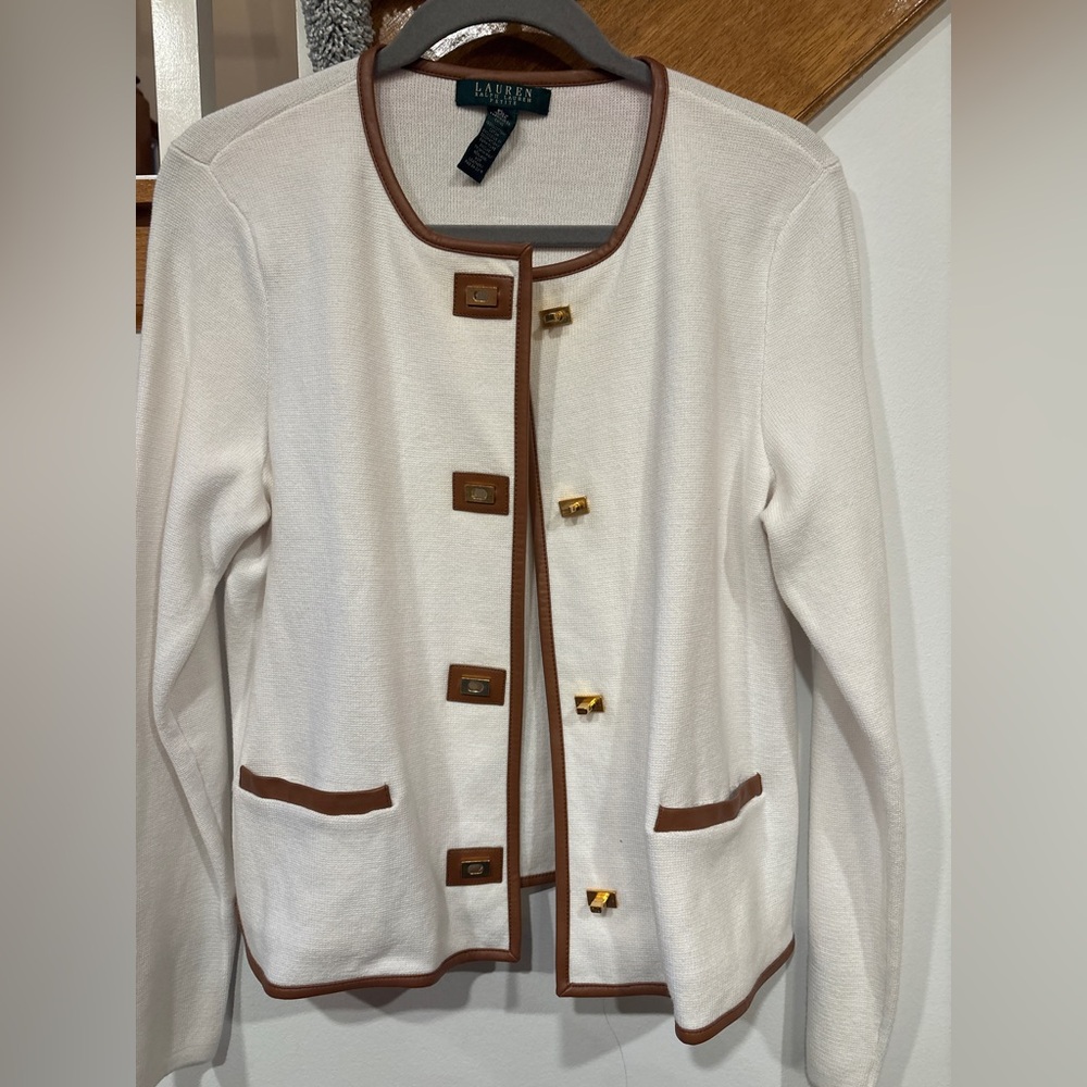 Ralph Lauren Cream Sweater with Brown Accents - Womens Large Petite - Picture 4 of 6